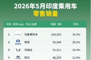 印度乘用车5月零售销量丨车企排行