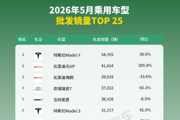 5月汽车销量TOP 25车型 5月汽车销量TOP 25车型