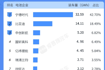6月新能源乘/商用车动力电池装车量前十 6月新能源乘/商用车动力电池装车量前十